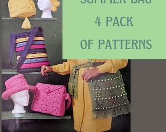 Crochet Summer Beach Bag - Vintage Tote Purse Pattern PDF