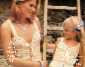 Crochet Tank Top 1970s Pattern: Easy Boho Tie-Front Milkmaid Cami (PDF Pattern)