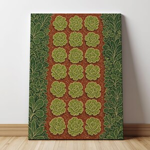 Linoleumsnitt med gröna salladsrader, botanisk poster och canvas US6IH