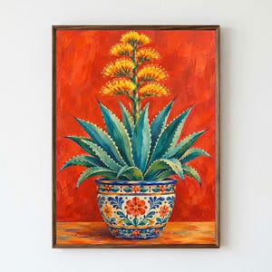 Flowering Agave Decorated Ceramic Botanical Acrylic Poster & Canvas LW7PH
