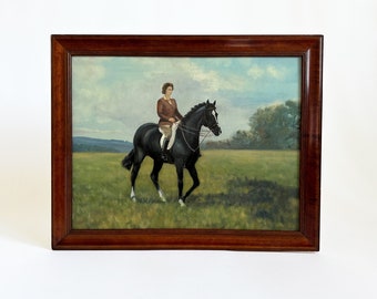 Vintage Queen Elizabeth Horse Painting