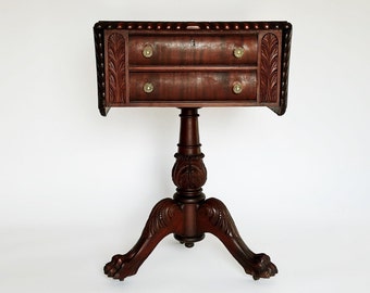 Antique Table Empire Pedestal Clawfoot Style For Hallway End Table Sewing Stand With Foldout Sides