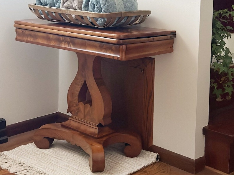 Antique Empire Burl Wood Pedestal Hallway End Table Etsy