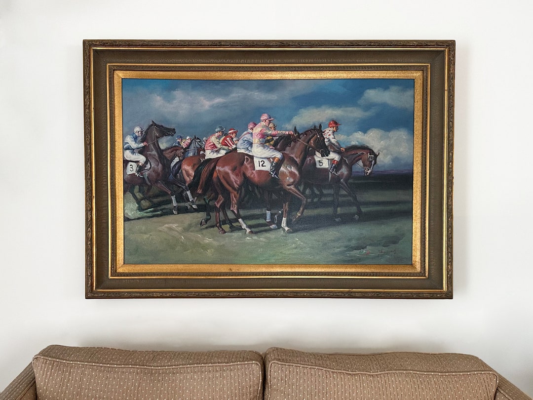 Vintage Horse Painting Original Oil Painting Racehorse Art Equestrian