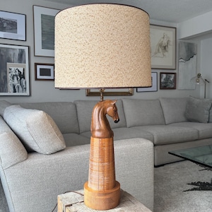 1950s Vintage A. Brandt Ranch Oak Equestrian Carved Horse Table Lamp