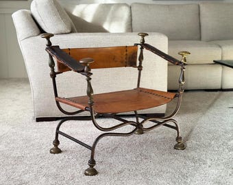 Antique Chair 19th Century Savonarola Leather Antique Chair