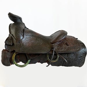 1950s Vintage Western Leather Horse Saddle Leather, Primitive Home Decor