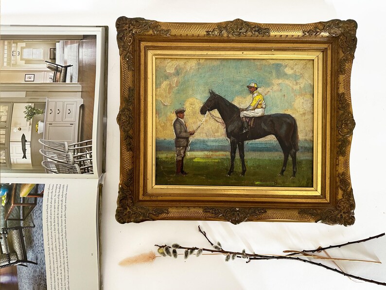 1920s fairy Elf at Newmarket Antique Race Horse Painting English