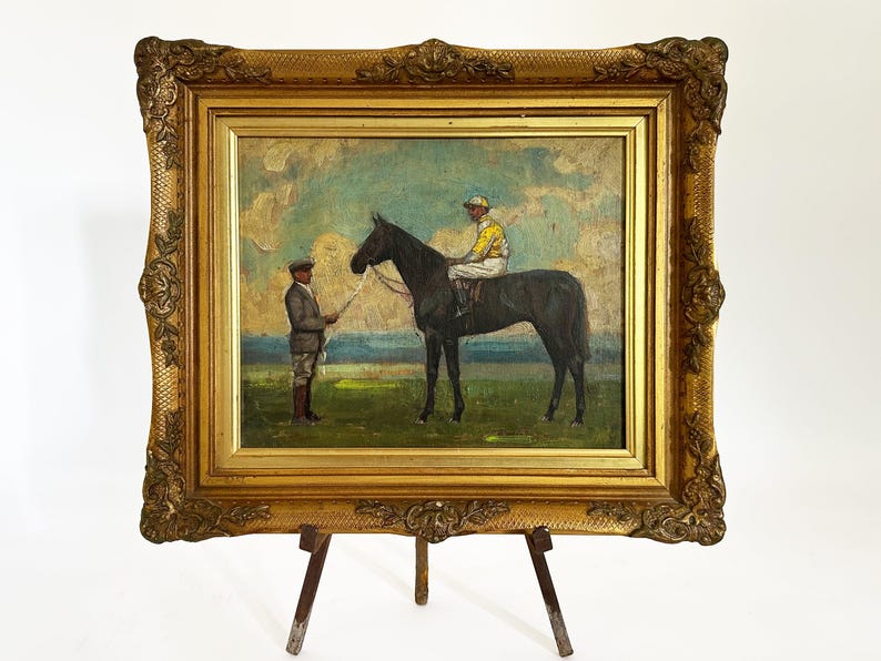 1920s fairy Elf at Newmarket Antique Race Horse Painting English
