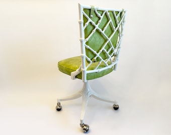 Vintage Bamboo Chair Phyllis Morris for Kessler Industries Porcelain Aluminum Avocado Chair Mid Century Decor Desk Chair Vanity Chair
