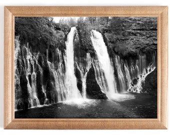 Fine Art Burney Falls Waterfall Photography- Black and White California Landscape Photo Print