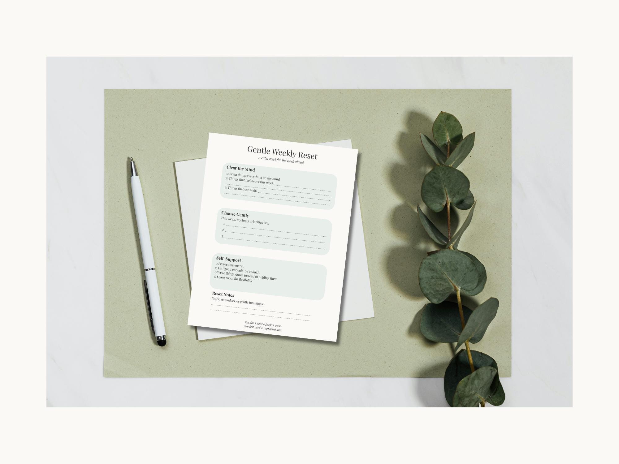 Gentle Weekly Reset Planner – Printable Page for Overwhelmed Minds (PDF ...