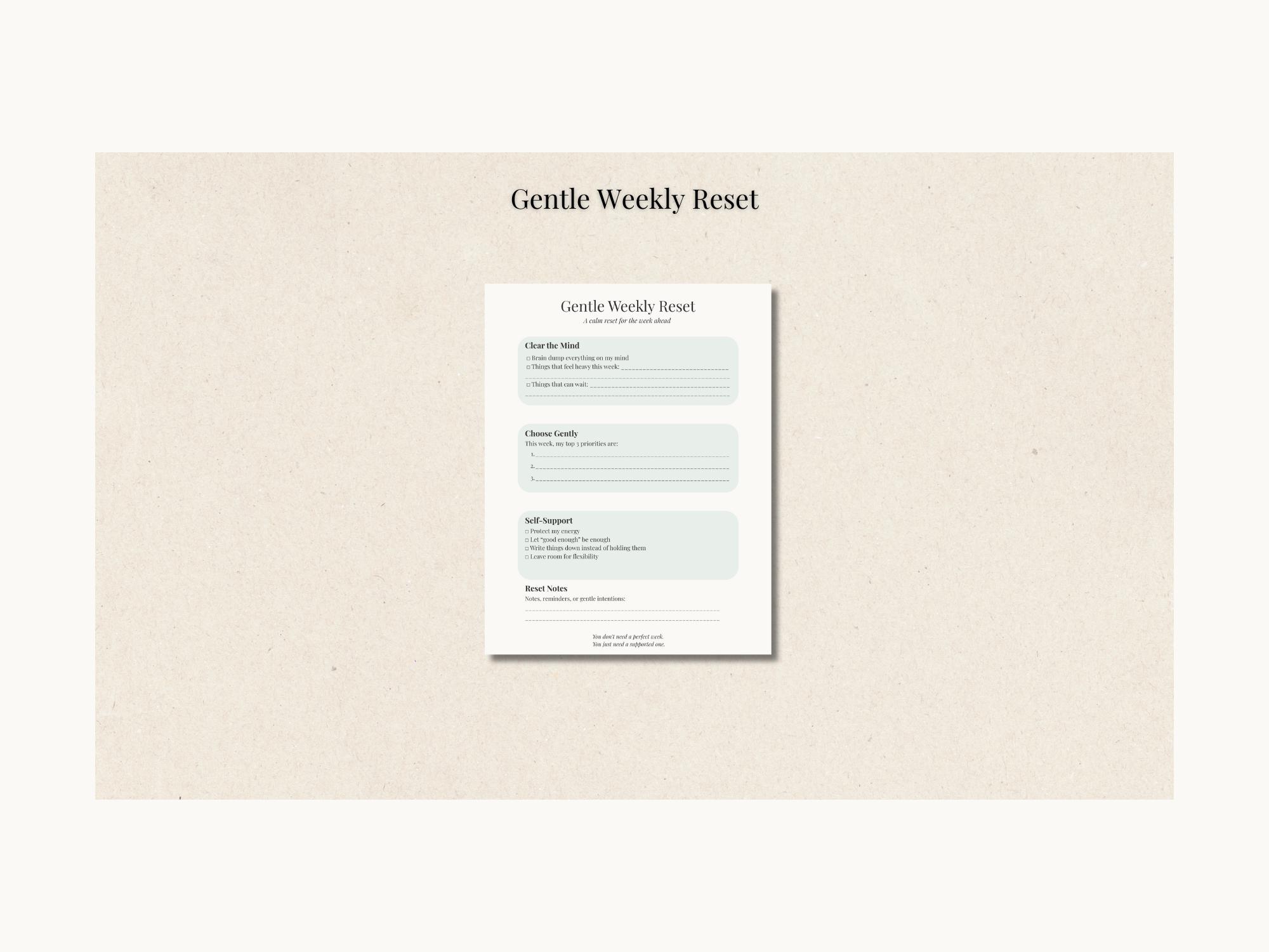 Gentle Weekly Reset Planner – Printable Page for Overwhelmed Minds (PDF ...