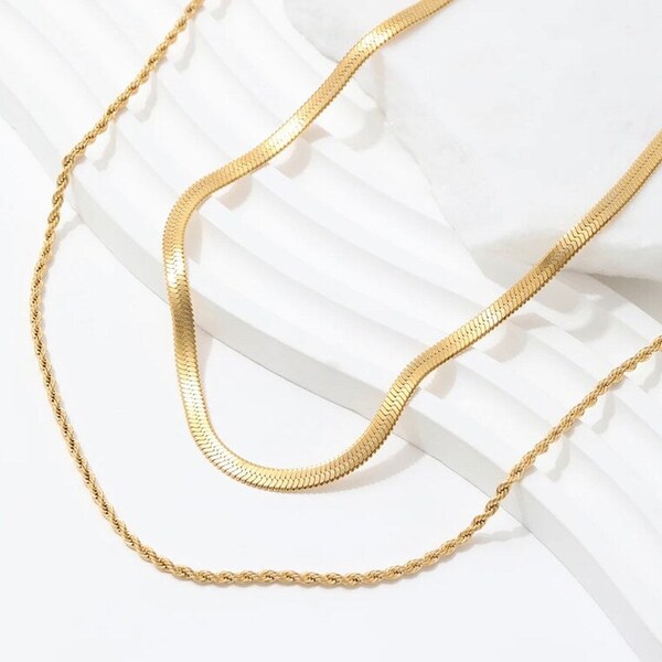 Gold Herringbone Necklace Etsy