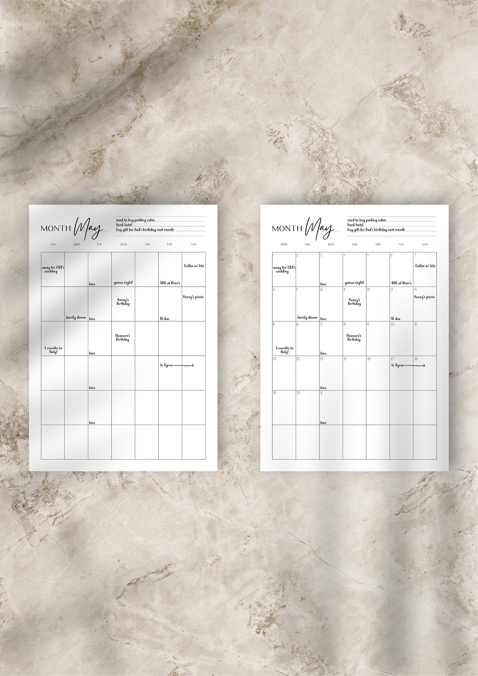 Printable Blank Monthly Calendar Portrait Monthly Calendar - Etsy