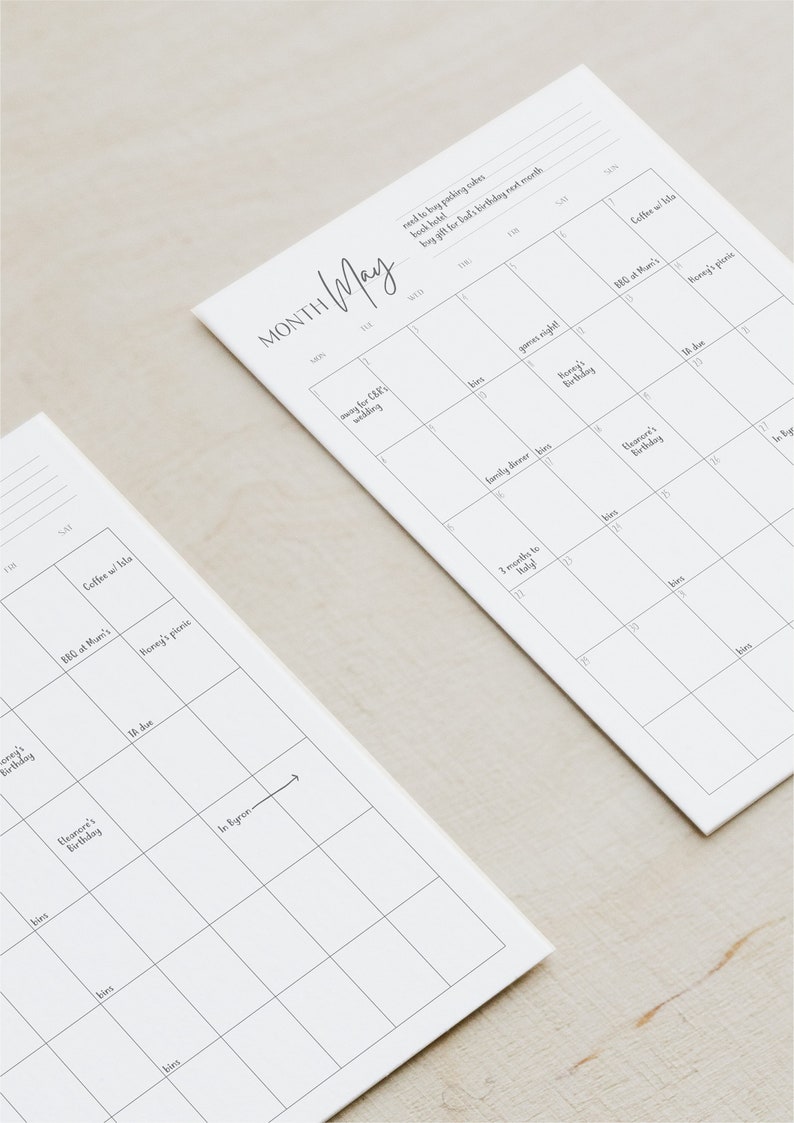 Printable Blank Monthly Calendar Portrait Monthly Calendar - Etsy