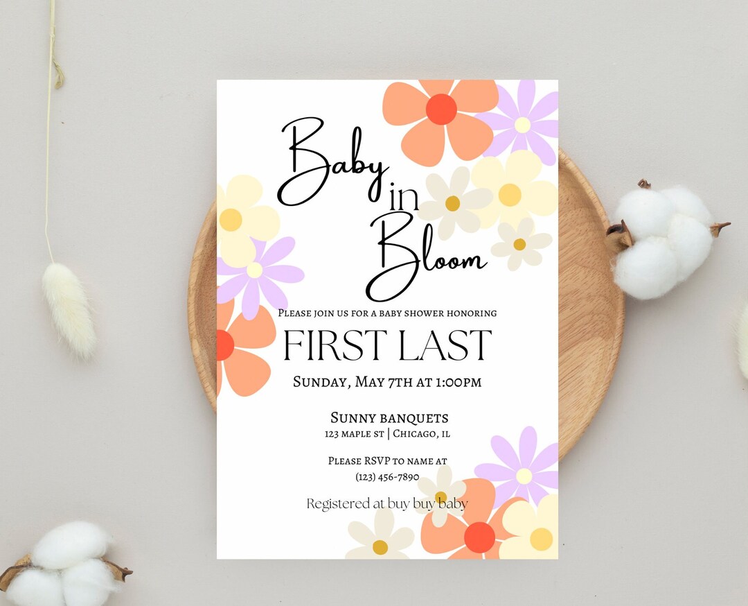 Baby Shower Invitation Baby in Bloom Etsy