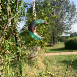Wooden and Resin Moon Necklace, Handcarved Moon Pendant