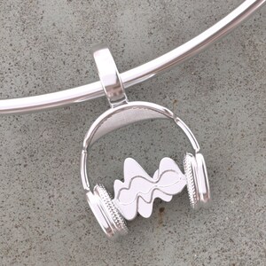 Stylish Music Lover Headphone Charm / Pendant Bracelet Necklace - Polished Sterling Silver