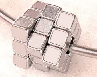Sterling Silver Rubik's Cube Charm – Geeky Jewelry, 3D Puzzle