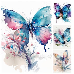 Blue Butterfly Clipart Pack | 11 High Quality JPGs | DIGITAL DOWNLOAD | Digital Paper Craft, Card Making, Mixed Media | Watercolor