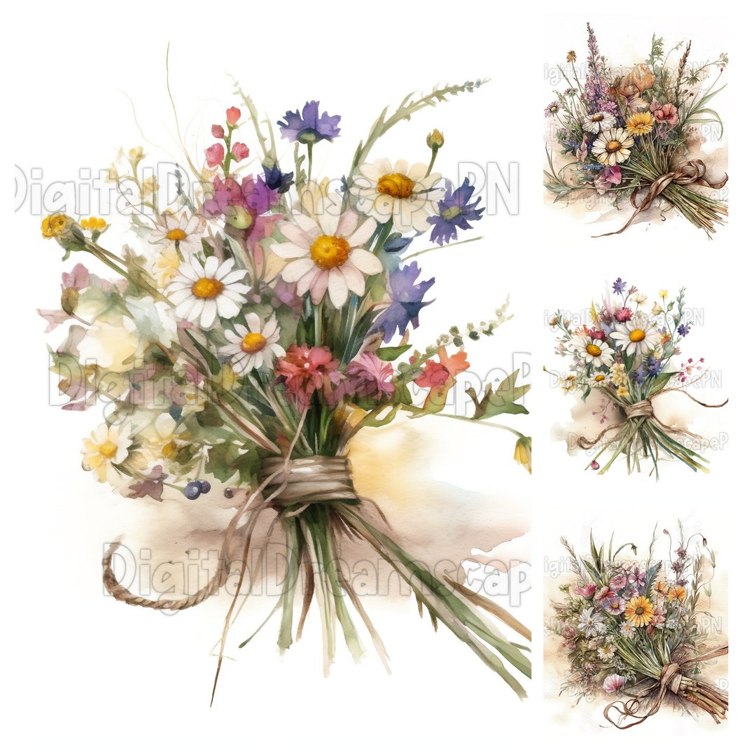 Wildflower Bouquet Clipart 10 High Quality Pngs Digital Etsy