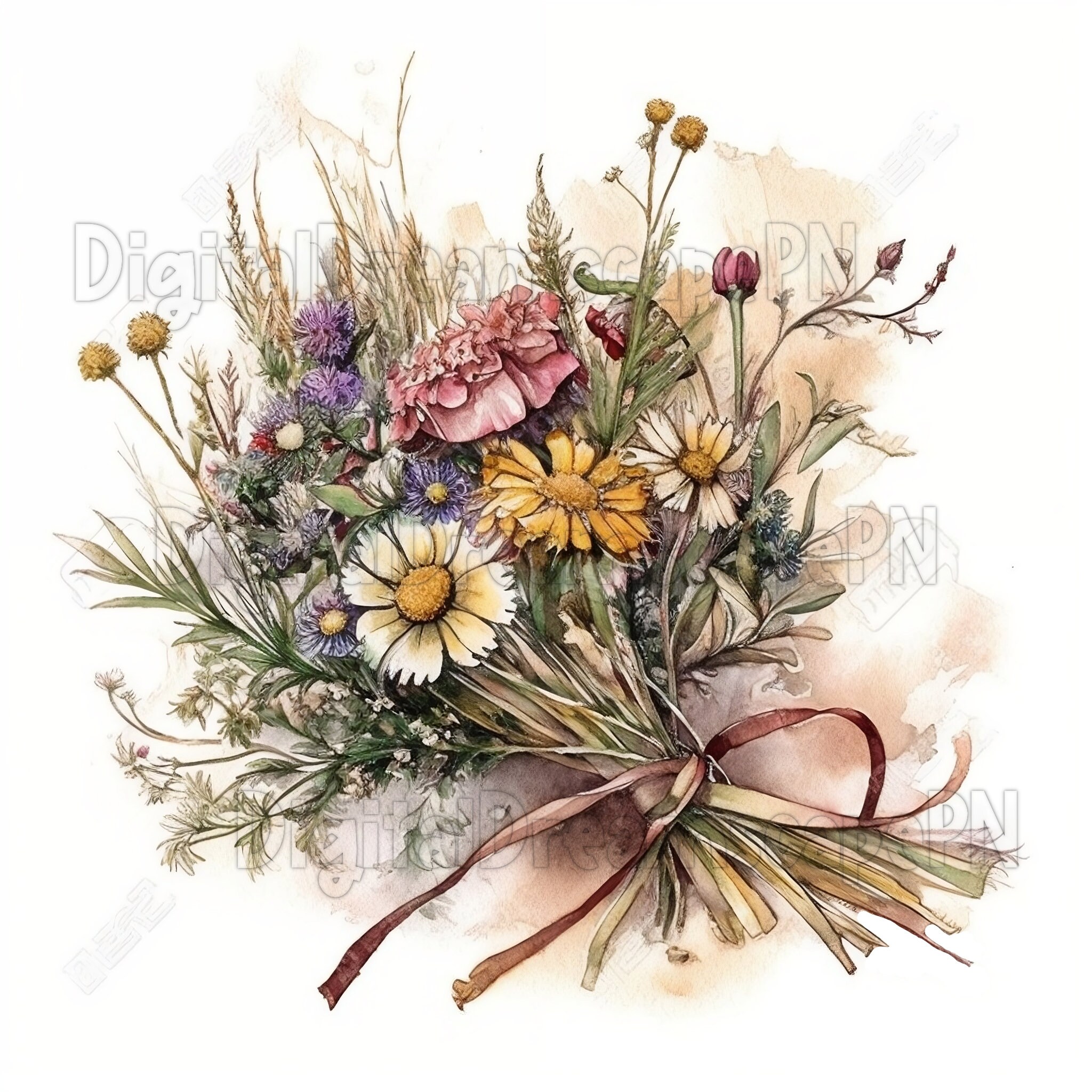 Wildflower Bouquet Clipart 10 High Quality Pngs Digital Etsy