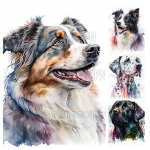 24 Colorful Dog Potraits | 24 High Quality JPGs | Set 2 | Watercolor | DIGITAL DOWNLOAD | Card Making, Digital Paper Craft, Mixed Media