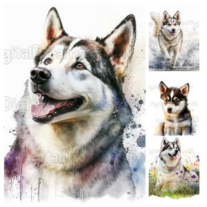 Huskey Clipart Bundle | 17 High Quality JPGs | DIGITAL DOWNLOAD | Watercolor | Junk Journaling, Card Making | Commercial Use