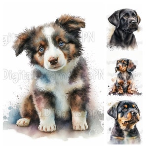 Various Puppys Clipart Pack | 20 High Quality JPGs | Set 3 | Watercolor | DIGITAL DOWNLOAD | Digital Paper Craft, Card Making, Junk Journals