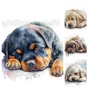 49 Clipart - Sleeping Puppies Bundle | DIGITAL DOWNLOAD | Watercolor | Junk Journaling, Card Making, Mixed Media | Commercial Use