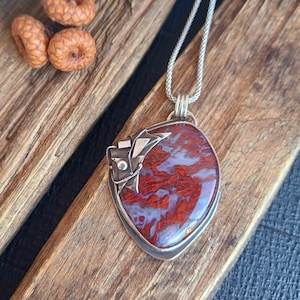Rare moss agate sterling silver pendant -Artisan handmade pendant with natural stone.