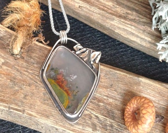 Orpheus agate sterling silver pendant -Artisan handmade pendant with natural stone.
