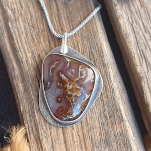 Rare moss agate sterling silver pendant -Artisan handmade pendant with natural stone.