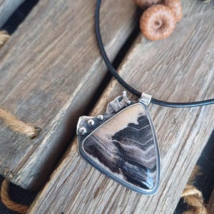 Petrified wood silver pendant - Artisan handmade pendant with natural stone.