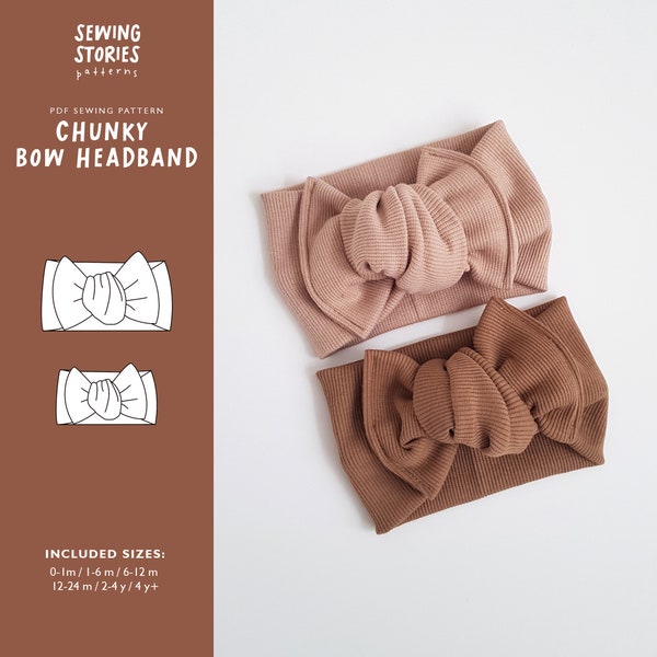 Chunky bow headband PDF pattern | baby and kids sewing stretch headwrap | Knot Bow Headband | baby headband PDF | Newborn top knot headband