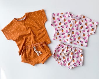 Matching set - boxy tshirt + baby shorties PDF pattern | Baby and kids sewing pattern - 10 sizes | Baby sewing set top and bottom pattern