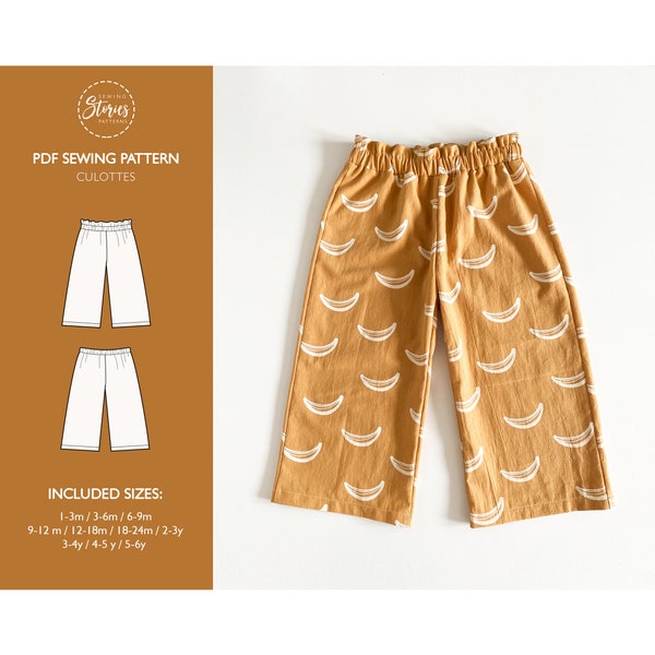 Paperbag kinderbroek PDF-patroon | Naaipatroon voor broeken met wijde pijpen | Culottes | naaipatroon voor kinderen, peuters en baby's - 10 maten