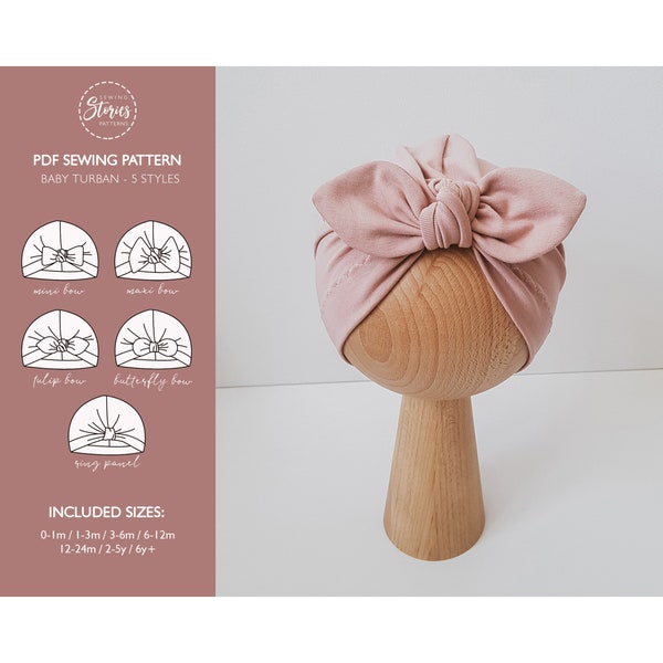 Turban pour bébé - 5 modèles de patron PDF | Bonnet à coudre avec noeud pour bébés et enfants | Bonnet avec noeud | Patron PDF pour enfants | Patron de couture turban