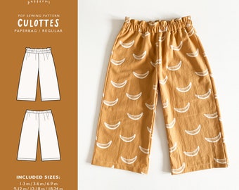Paperbag kids pants PDF pattern | Wide leg pants sewing pattern | Culottes | kids, toddler and baby sewing pattern - 10 sizes