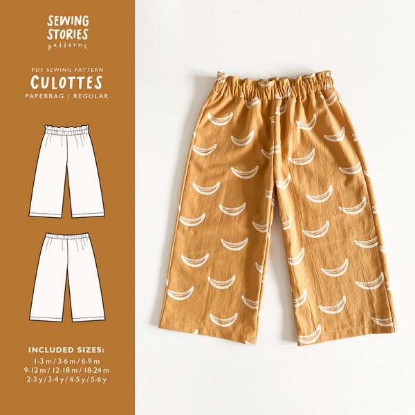 Paperbag kids pants PDF pattern | Wide leg pants sewing pattern | Culottes | kids, toddler and baby sewing pattern - 10 sizes