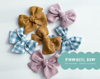 Pinwheel bow PDF pattern | baby and kids sewing clip bow | headband with bow | hair bow | Newborn baby knot bow sewing pattern DIY