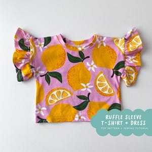 Ruffle T-shirt & dress PDF pattern | top sewing pattern | baby and kids pattern available in 10 sizes | T-shirt with frill sleeve