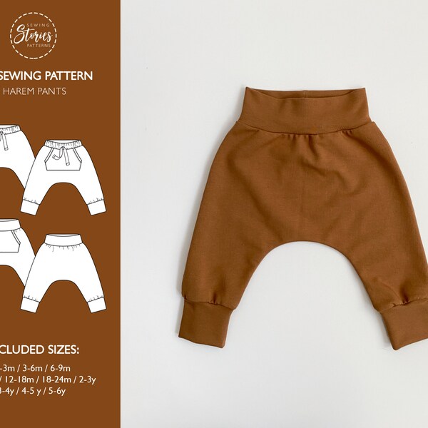 Harem Pants PDF pattern | Baby comfy baggy pants | Sewing tutorial | sewing pattern | Instant download | Harem Pants