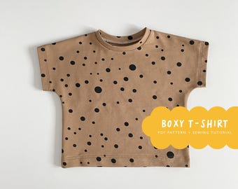 Boxy t-shirt pdf pattern | Oversize tee | CROPPED and REGULAR length | top sewing pattern | baby and kids pattern available in 10 sizes