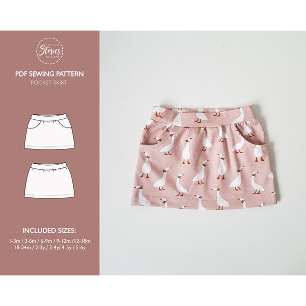 Skirt with pockets PDF pattern | baby skirt sewing pattern | easy skirt | Pdf pattern jersey skirt | baby and KIDS sewing pattern - 10 sizes