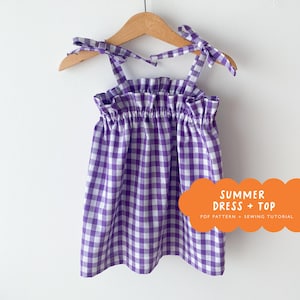 Patrón PDF de vestido y top de verano / Patrón de costura de vestido / Top de bebé / Patrón PDF de vestido de bebé / Patrón de bebé / Patrón de costura para NIÑOS - 10 tallas