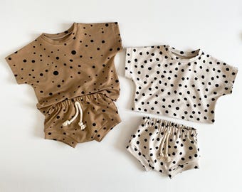 T-shirt + shorties PDF pattern | Baby and kids sewing SET - 10 sizes | Boxy cropp top or regular and baby shorties sewing pattern