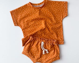 T-shirt + shorties PDF pattern | Baby and kids sewing SET - 10 sizes | Boxy cropp top or regular and baby shorties sewing pattern