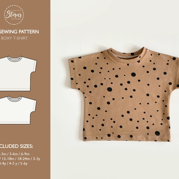 Boxy t-shirt pdf pattern | Oversize tee | CROPPED and REGULAR length | top sewing pattern | baby and kids pattern available in 10 sizes